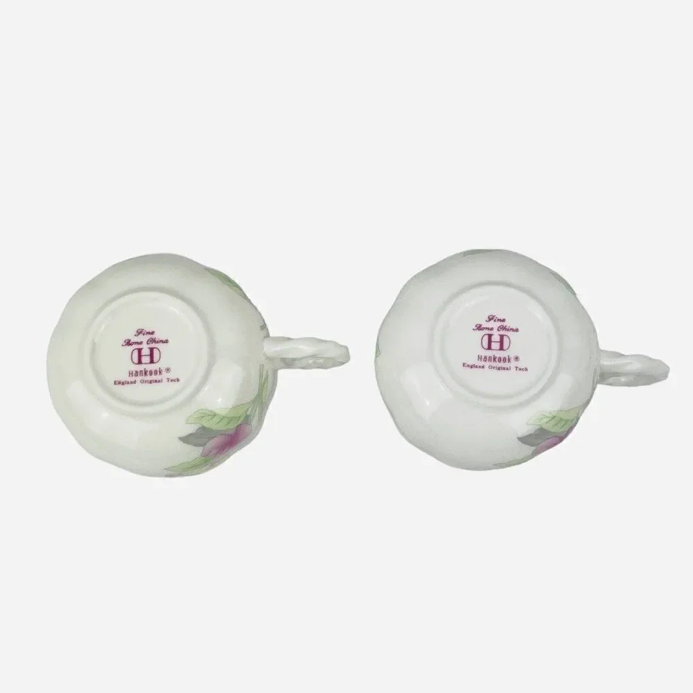 Hankook Bone China England Original Tech Teacup Saucers 2 Sets Korea NIB Floral